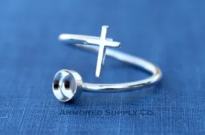 3mm Bezel Silver Cross Wrap Bypass Adjustable Ring blank