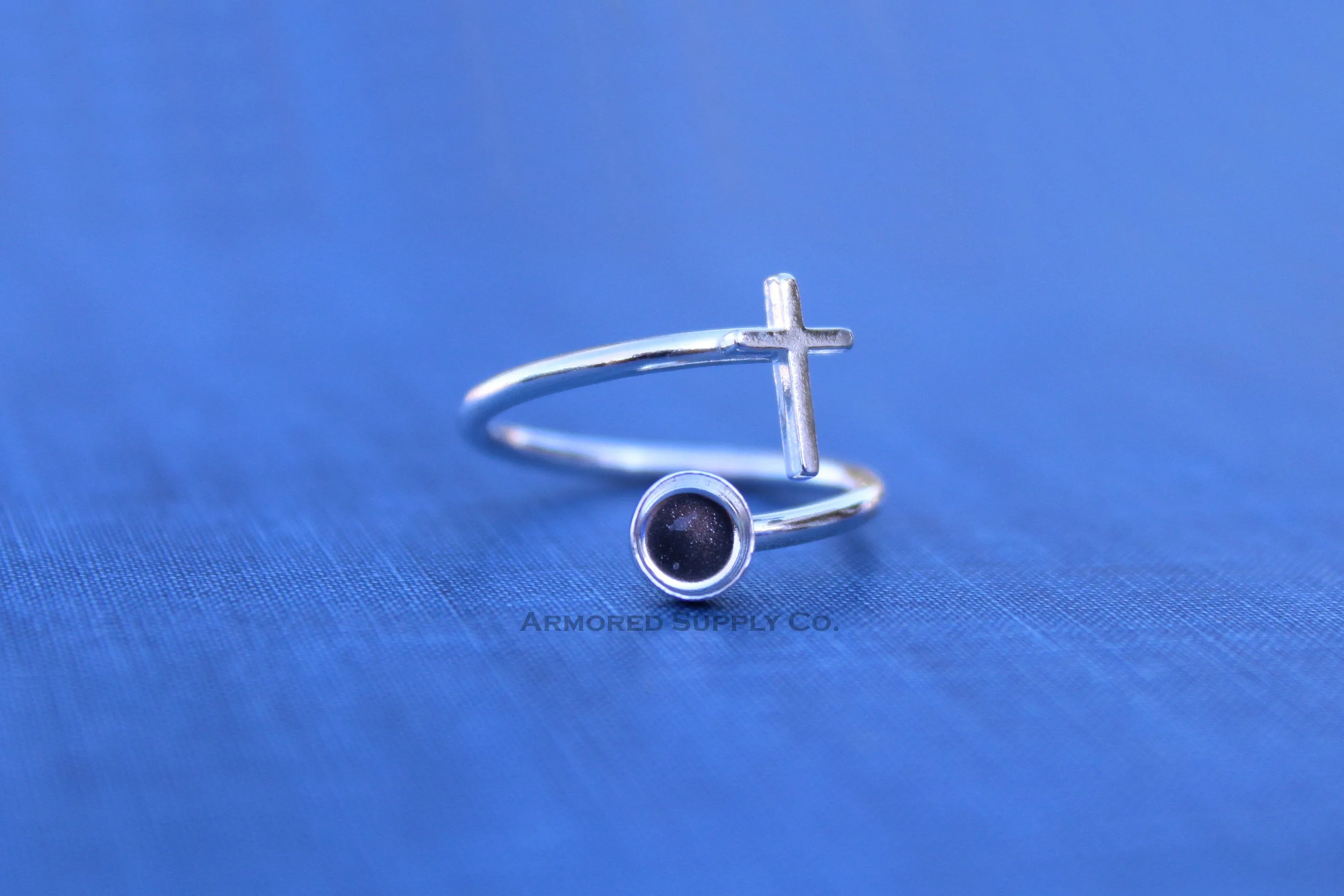 3mm Bezel Silver Cross Wrap Bypass Adjustable Ring blank