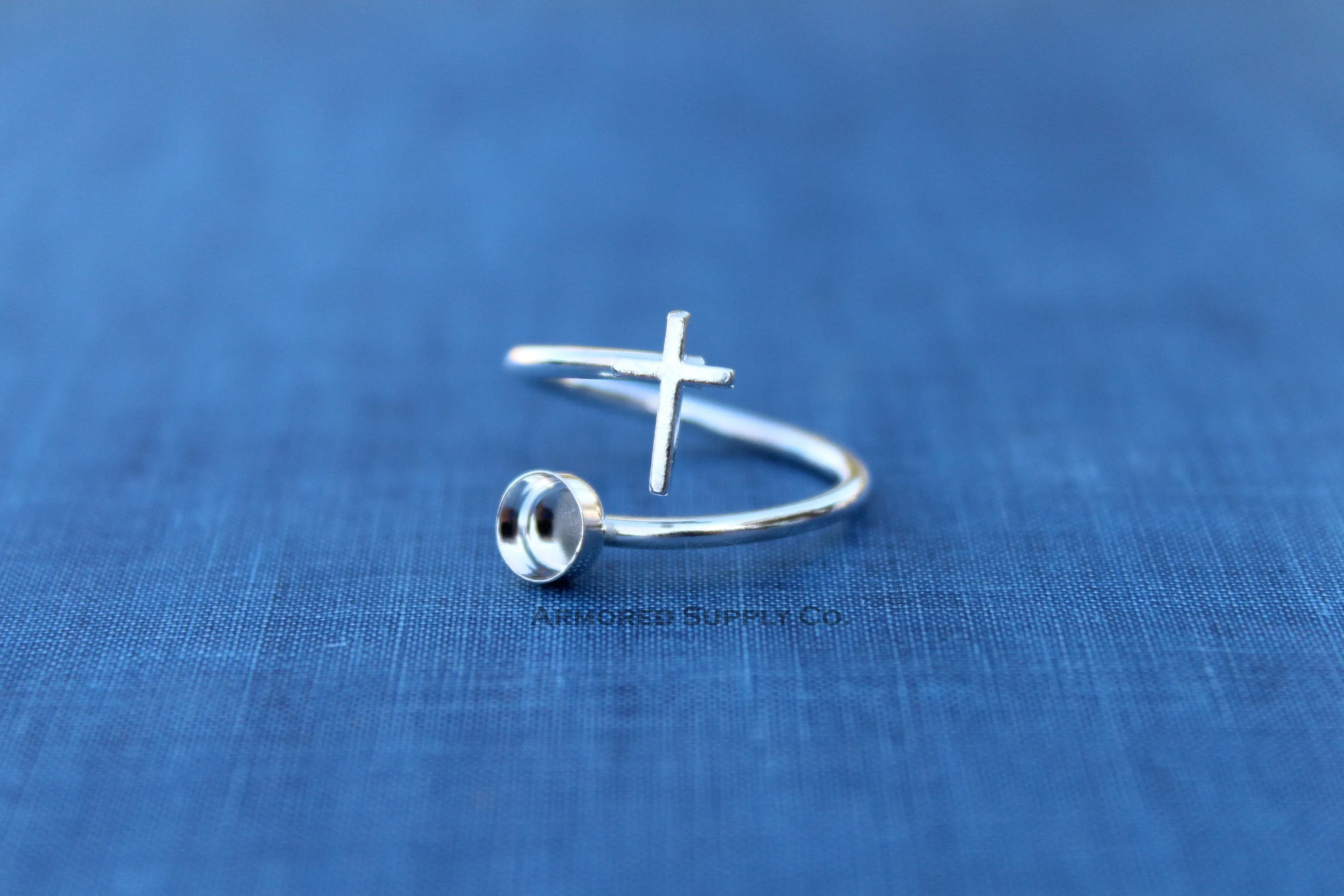 3mm Bezel Silver Cross Wrap Bypass Adjustable Ring blank