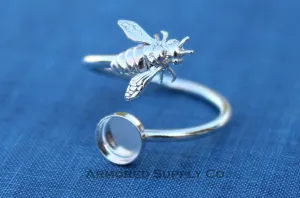 3mm Bezel Silver Honey Bee Wrap Bypass Adjustable Ring blank