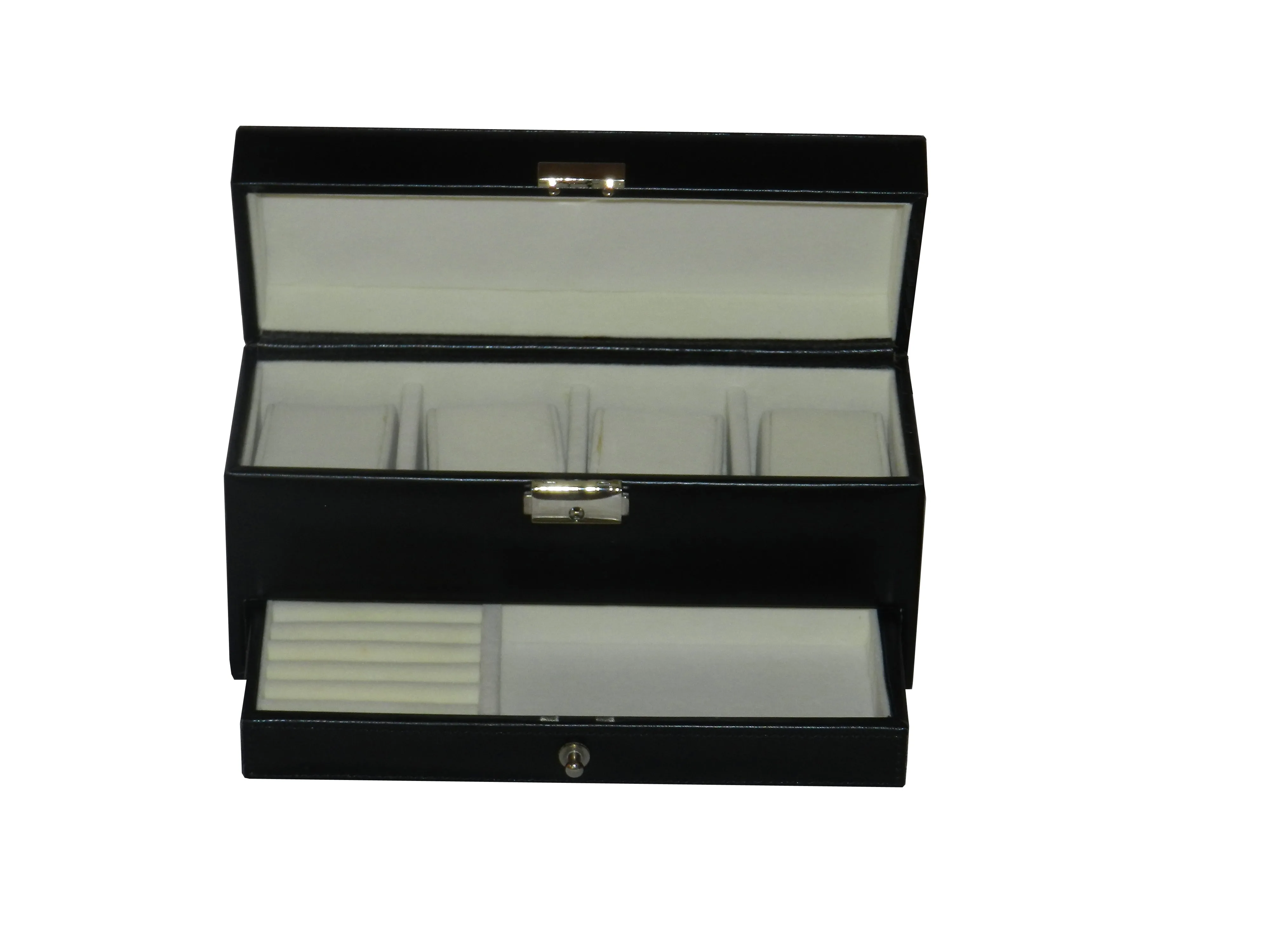 4 Slot Watch Box with Ring & Cufflink Box in Genuine Leather
