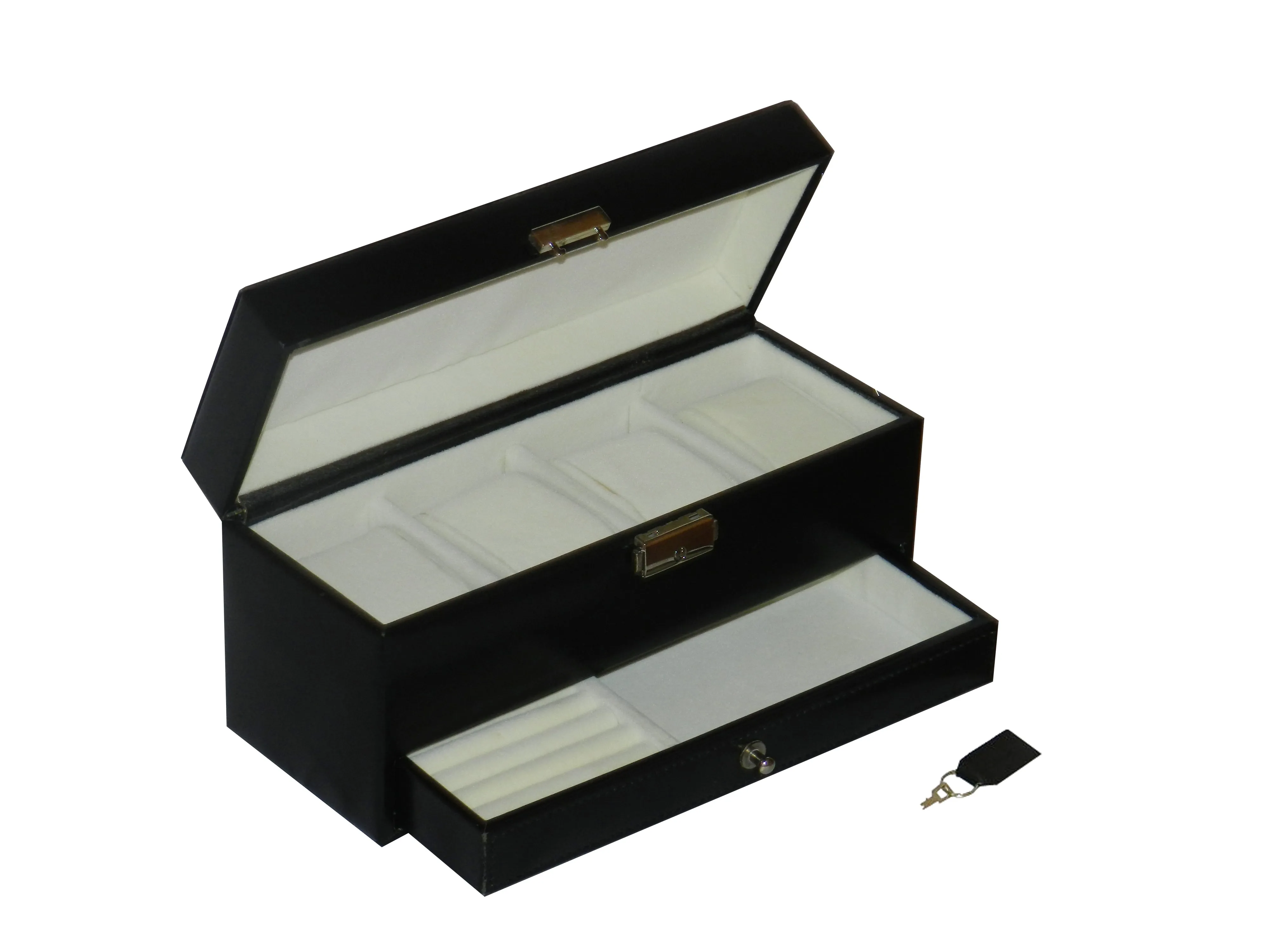 4 Slot Watch Box with Ring & Cufflink Box in Genuine Leather