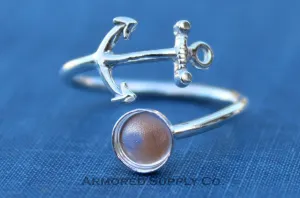 5mm Silver Anchor Wrap Bypass Adjustable Bezel Ring blank