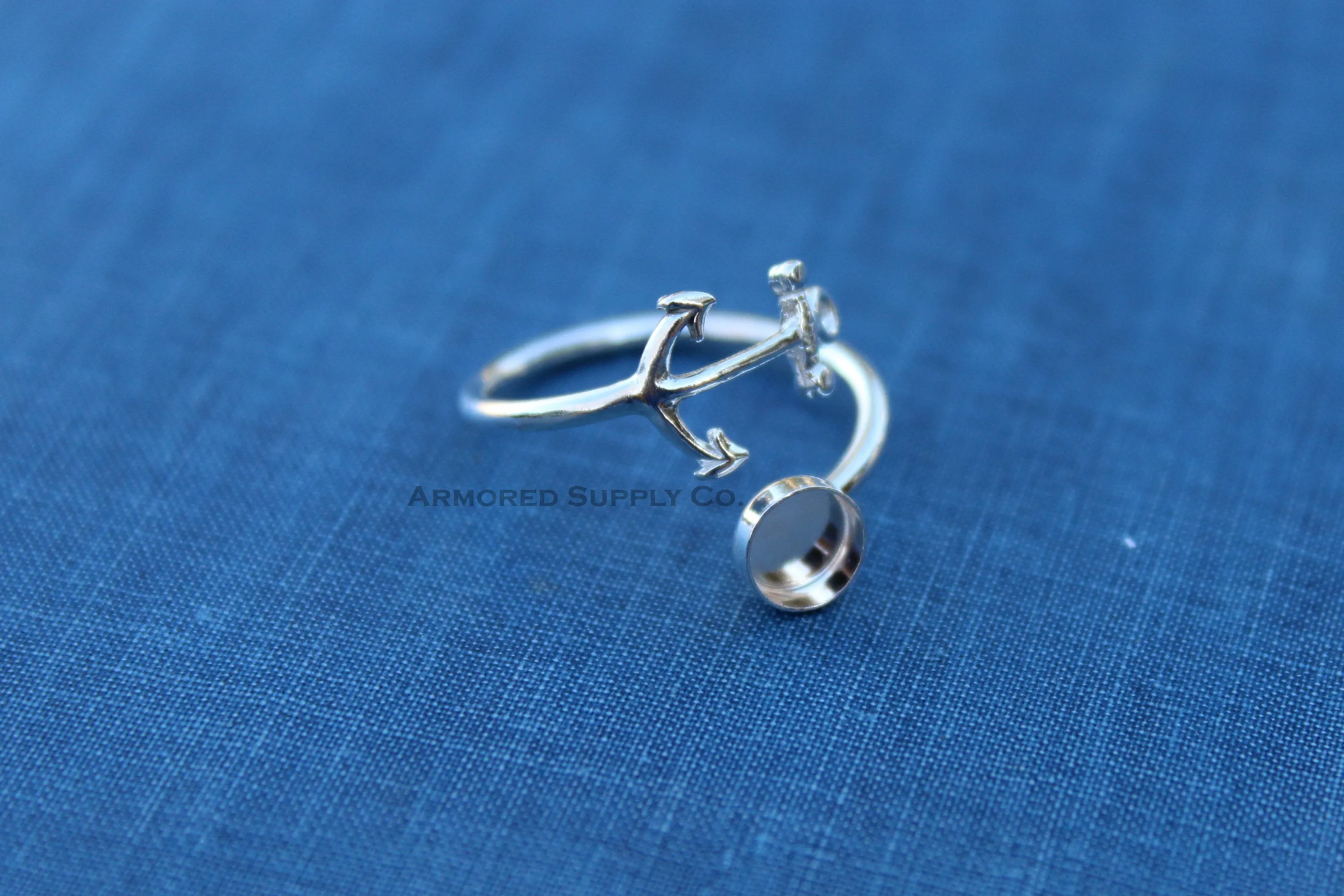5mm Silver Anchor Wrap Bypass Adjustable Bezel Ring blank