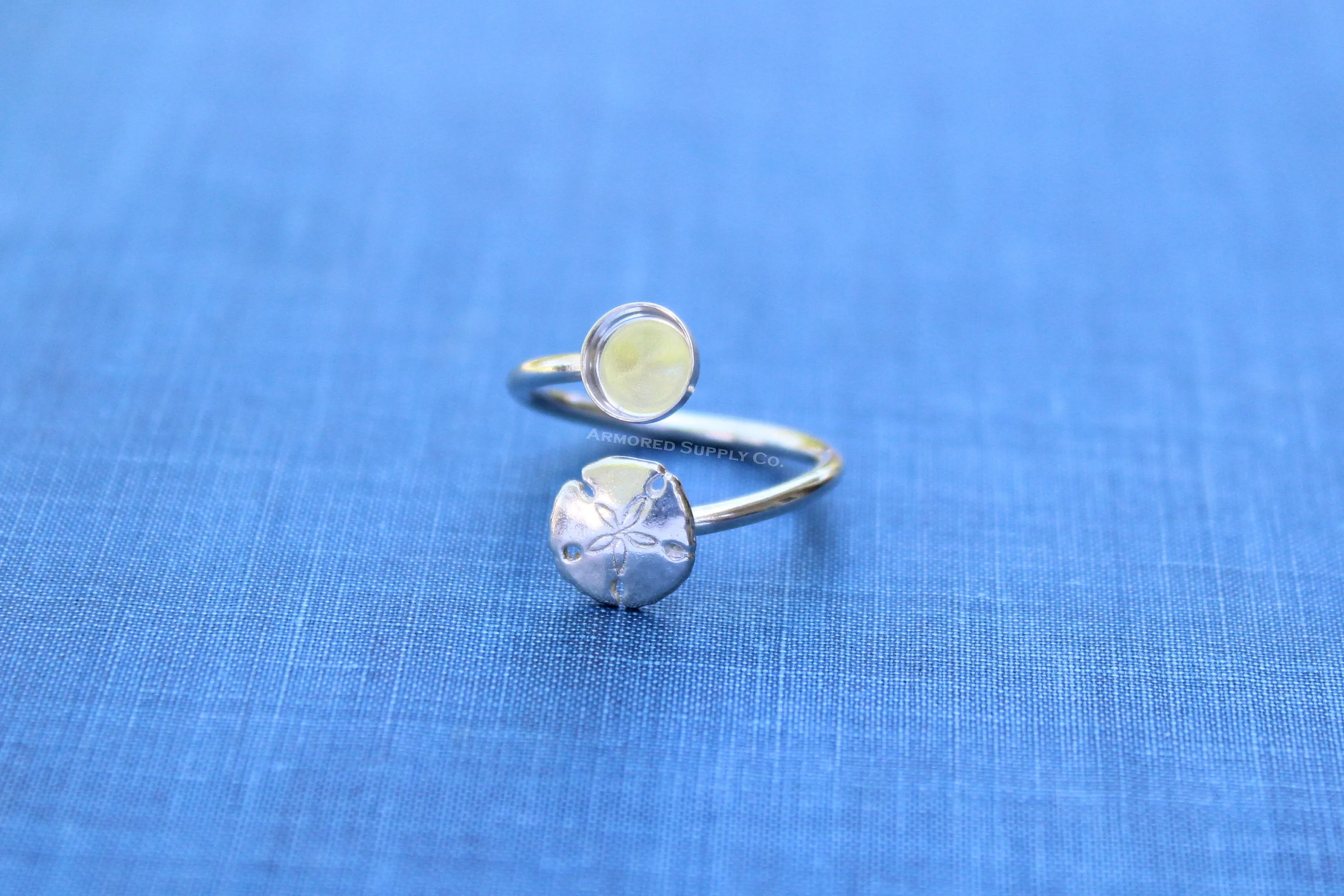 5mm Silver Sand Dollar Wrap Bypass Adjustable Bezel Ring blank
