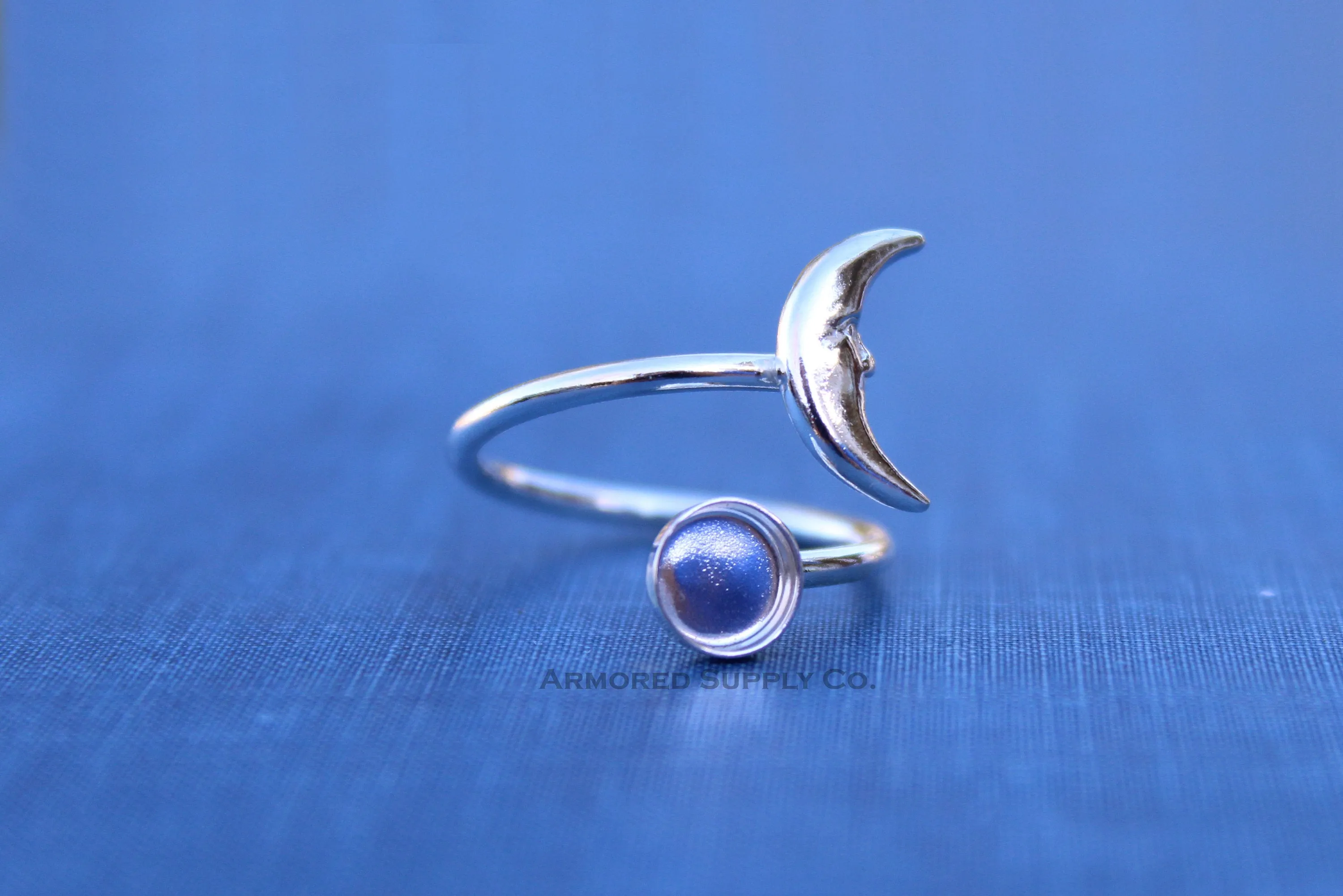 7mm Bezel Silver Crescent Moon Wrap Bypass Adjustable Ring blank