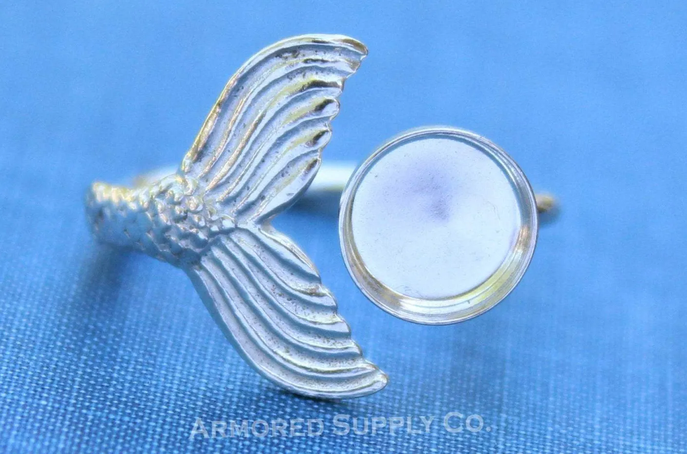 8mm Bezel Silver Mermaid Tail Open Adjustable Ring blank