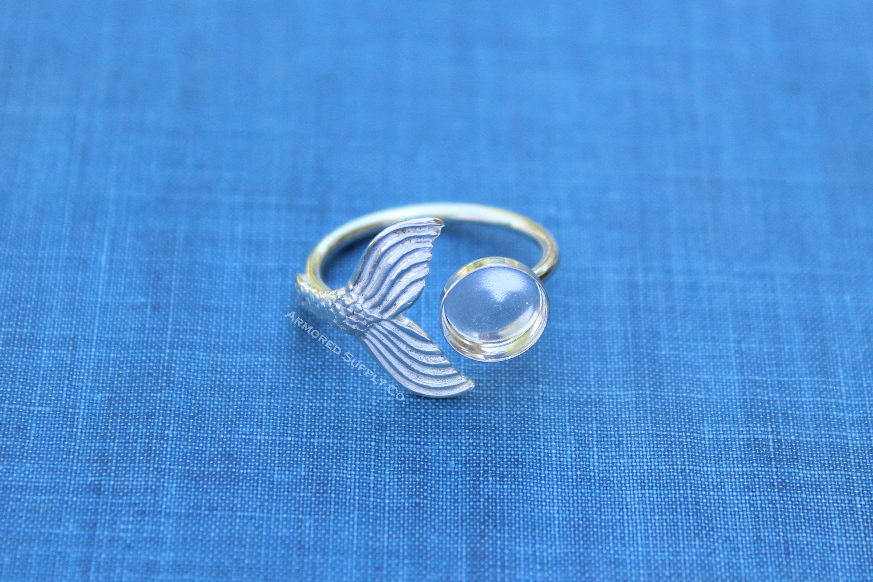 8mm Bezel Silver Mermaid Tail Open Adjustable Ring blank