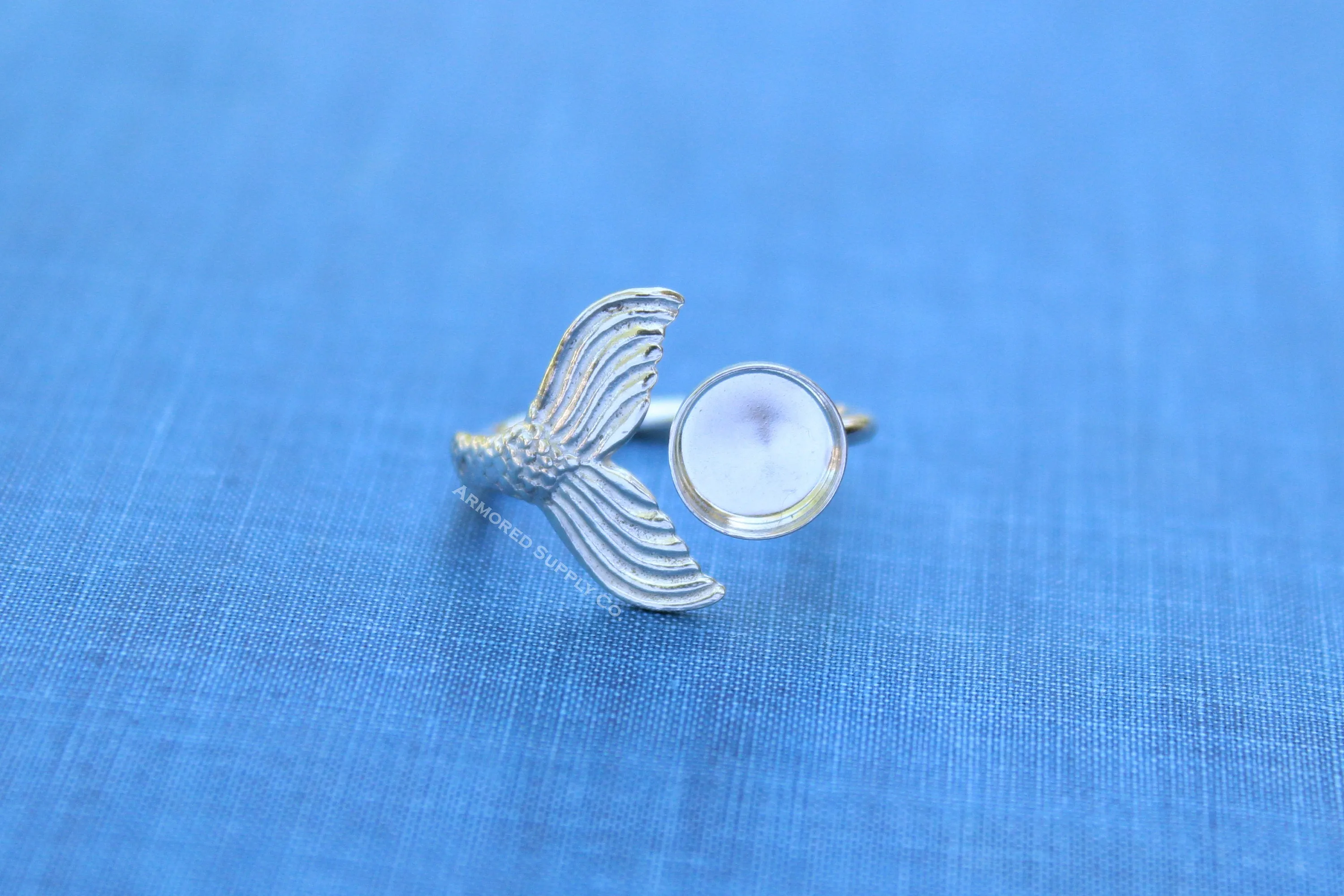 8mm Bezel Silver Mermaid Tail Open Adjustable Ring blank