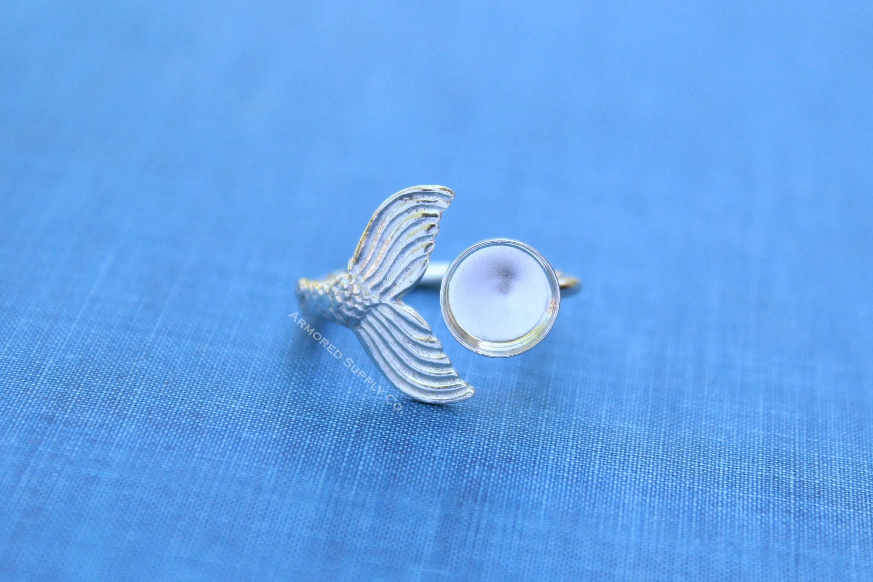 8mm Bezel Silver Mermaid Tail Open Adjustable Ring blank
