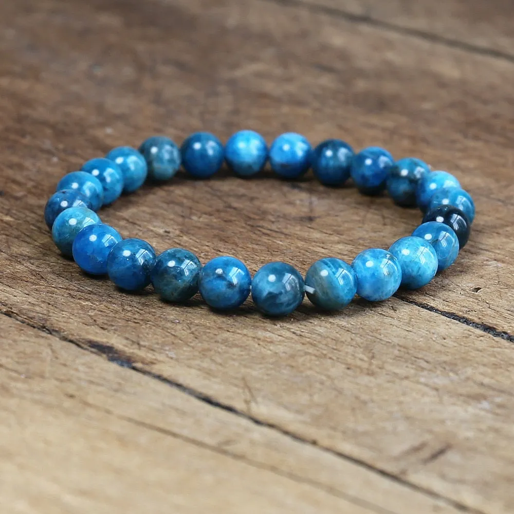8mm Natural Stone Apatite Bracelet Handmade Jewelry Strand Charm Bracelet Yoga Healing Energy Bracelet Women Men