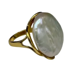 900-RING-G | PEARL MEDALLION ADJUSTABLE RING ON GOLD