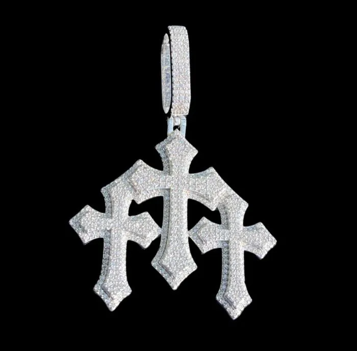 925 Silver Three Crosses with CZ Charm Pendant - C400019