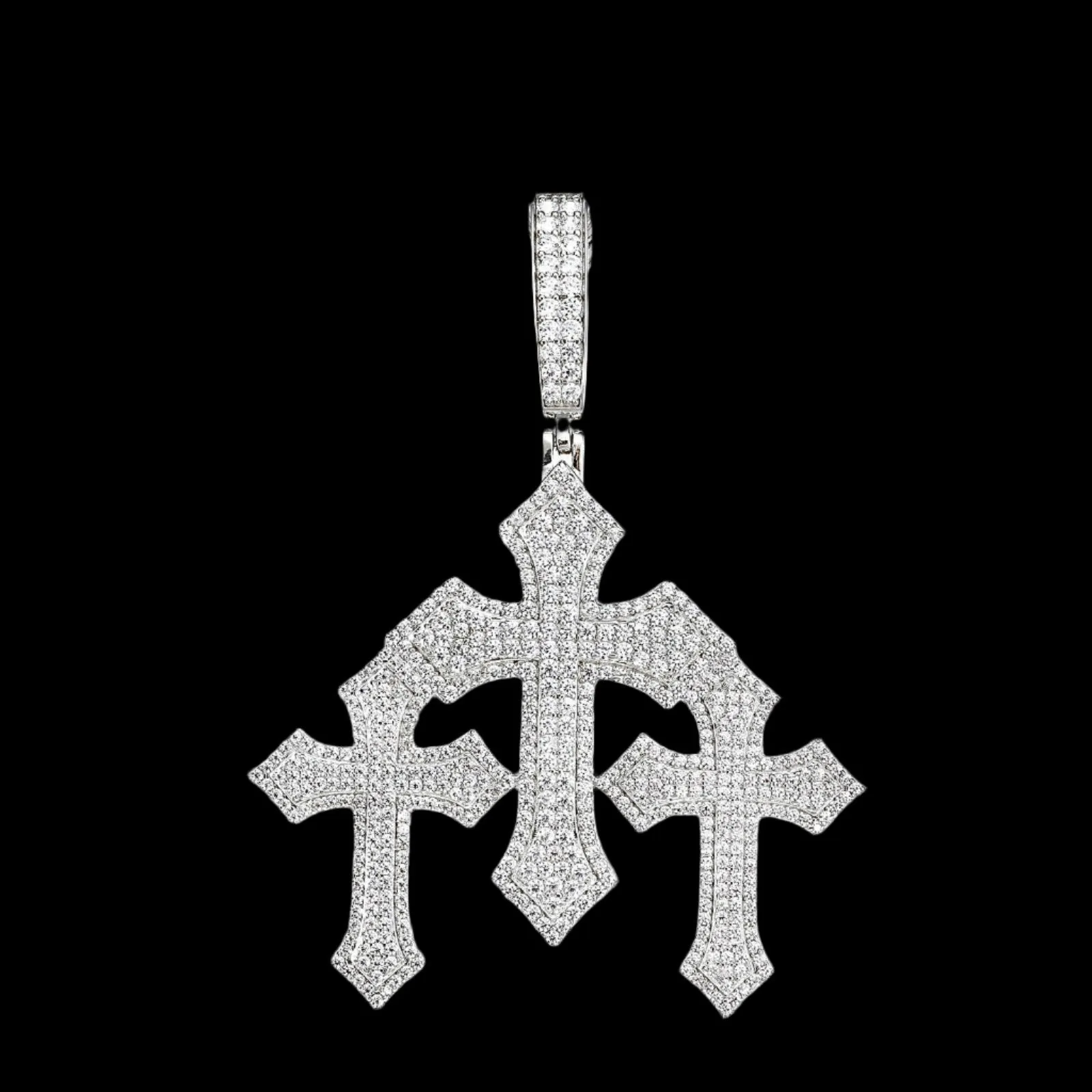 925 Silver Three Crosses with CZ Charm Pendant - C400019
