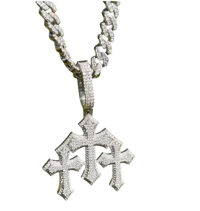 925 Silver Three Crosses with CZ Charm Pendant - C400019