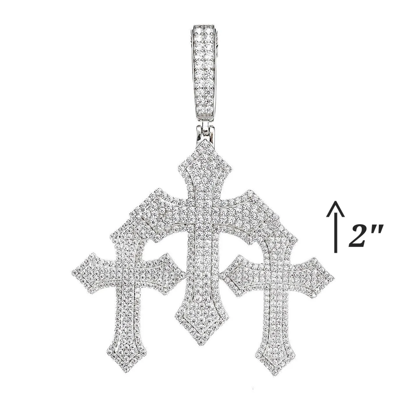 925 Silver Three Crosses with CZ Charm Pendant - C400019