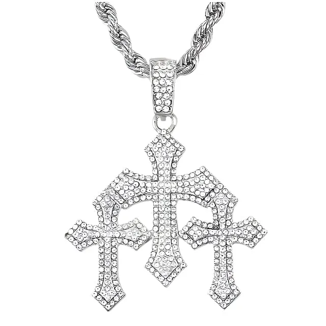 925 Silver Three Crosses with CZ Charm Pendant - C400019