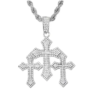 925 Silver Three Crosses with CZ Charm Pendant - C400019