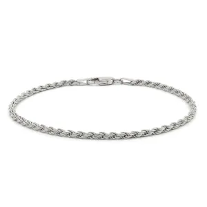 925 Sterling Silver 2.5mm Solid Rope Diamond Cut Rhodium Bracelet