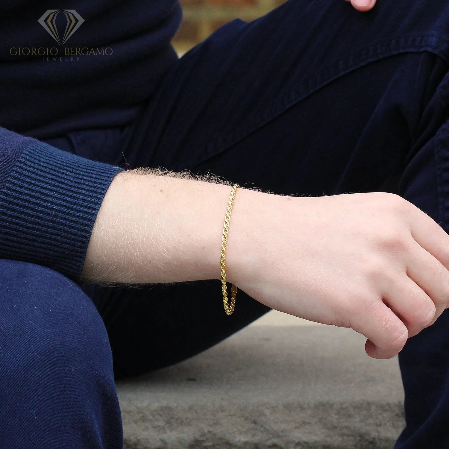 925 Sterling Silver 3mm Solid Rope Diamond Cut Gold Plated Bracelet