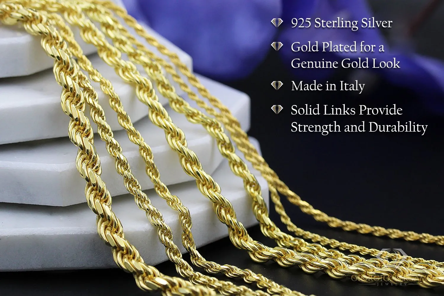 925 Sterling Silver 3mm Solid Rope Diamond Cut Gold Plated Bracelet