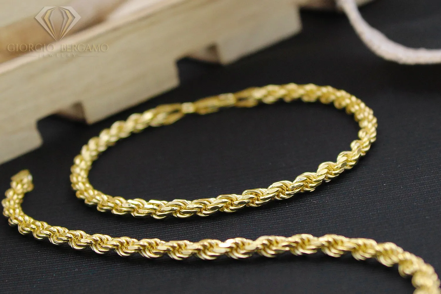925 Sterling Silver 4mm Solid Rope Diamond Cut Gold Plated Bracelet