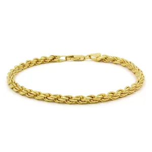 925 Sterling Silver 4mm Solid Rope Diamond Cut Gold Plated Bracelet