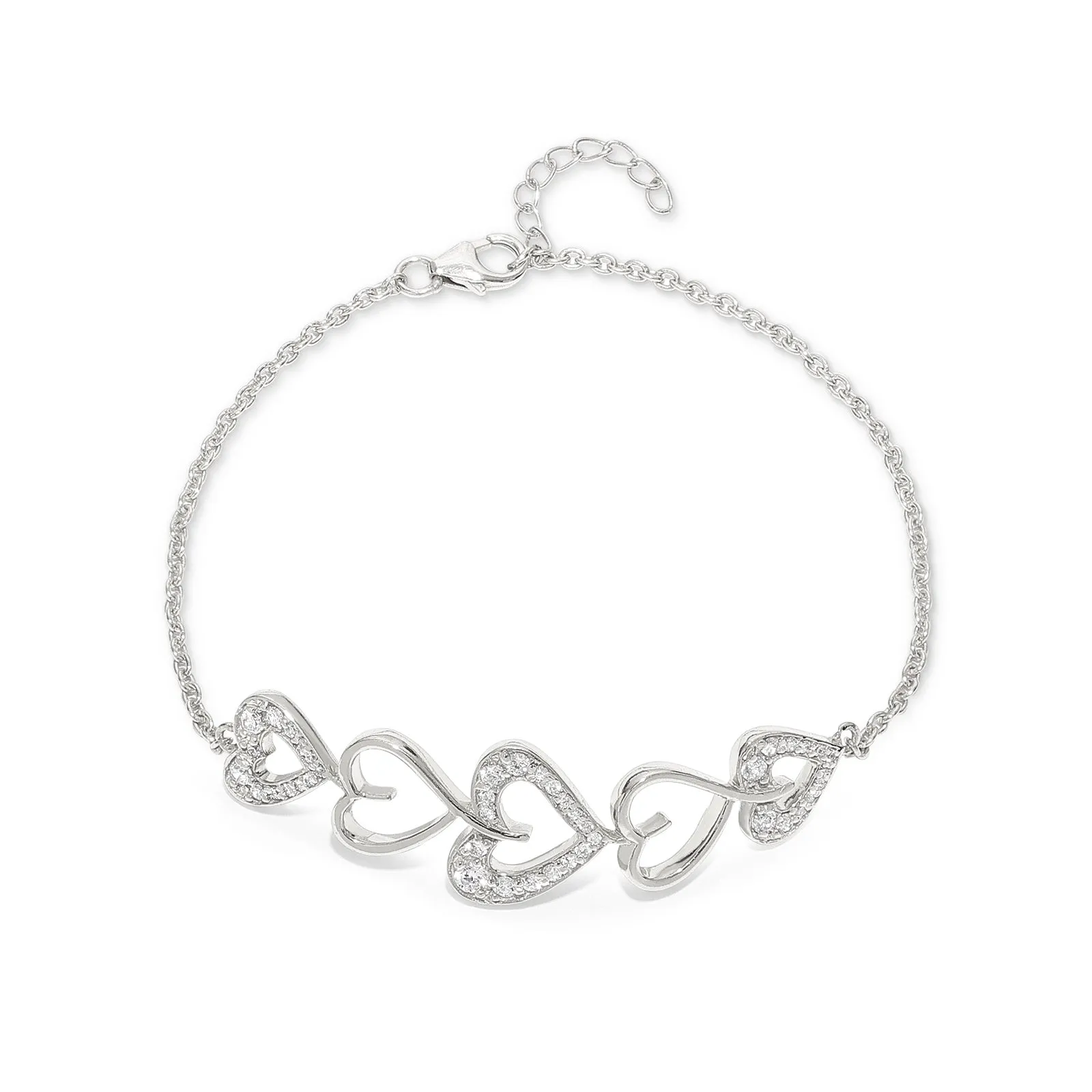 925 Sterling Silver Everlasting Heart Chain Bracelet