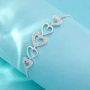925 Sterling Silver Everlasting Heart Chain Bracelet