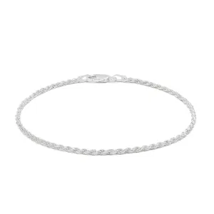 925 Sterling Silver Solid Rope 2mm Diamond Cut ITProLux Bracelet