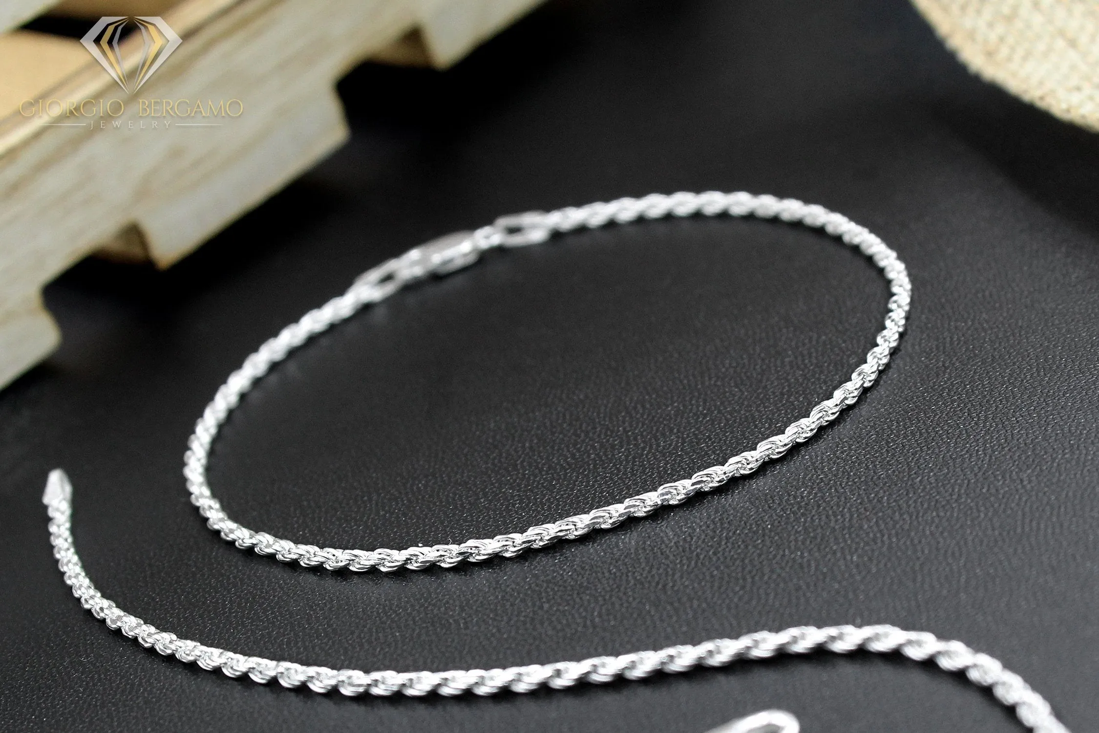 925 Sterling Silver Solid Rope 2mm Diamond Cut ITProLux Bracelet