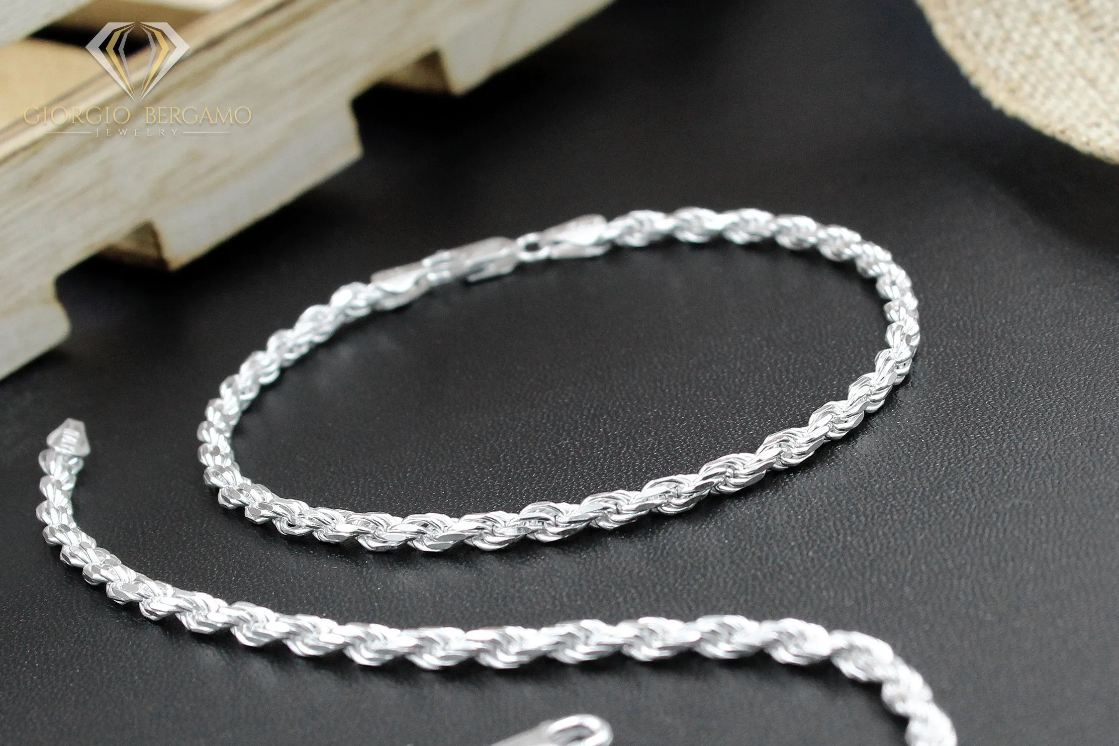 925 Sterling Silver Solid Rope 3.5mm Diamond Cut ITProLux Bracelet