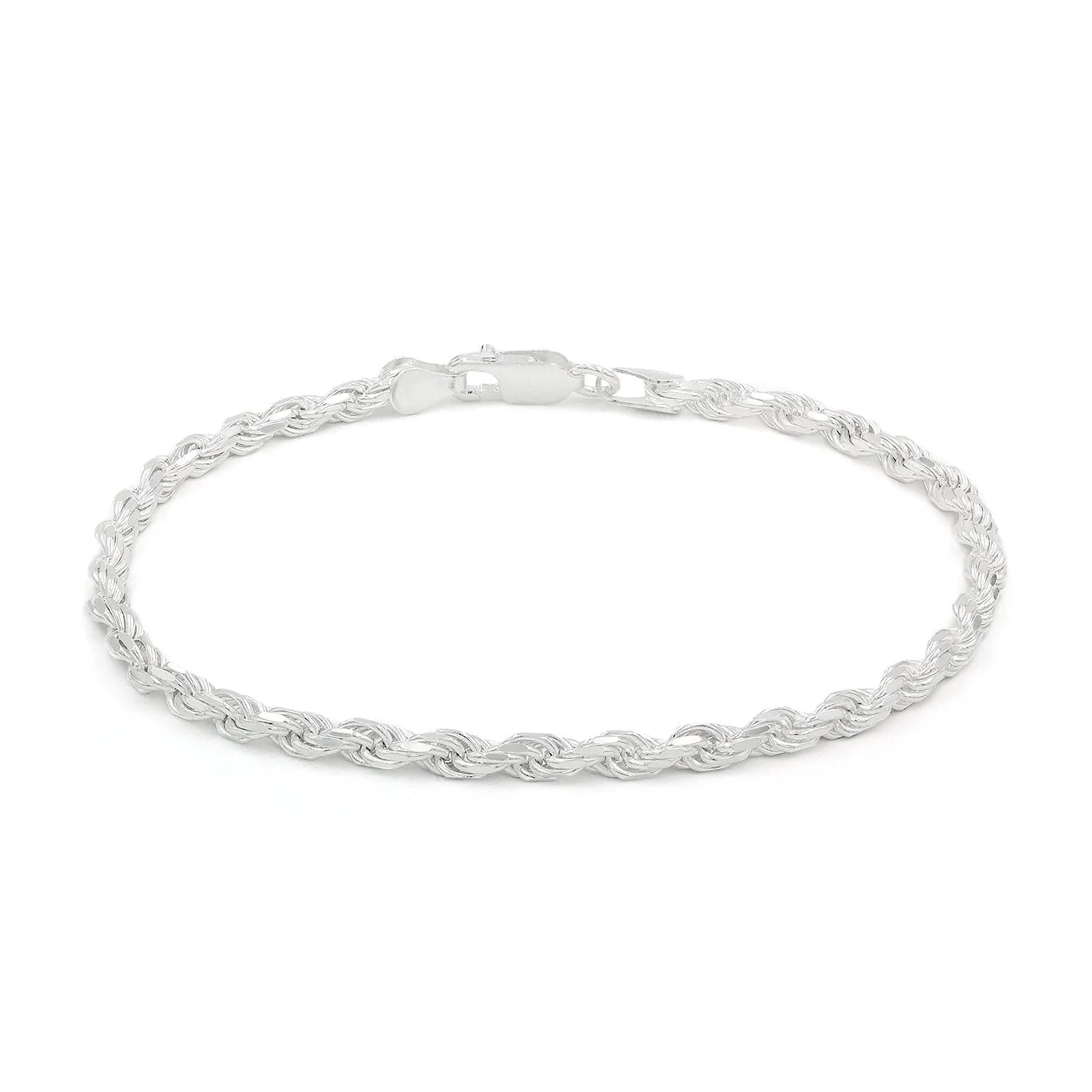 925 Sterling Silver Solid Rope 3.5mm Diamond Cut ITProLux Bracelet