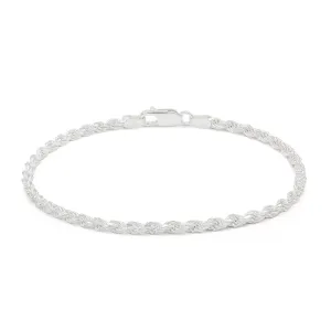 925 Sterling Silver Solid Rope 3mm Diamond Cut ITProLux Bracelet