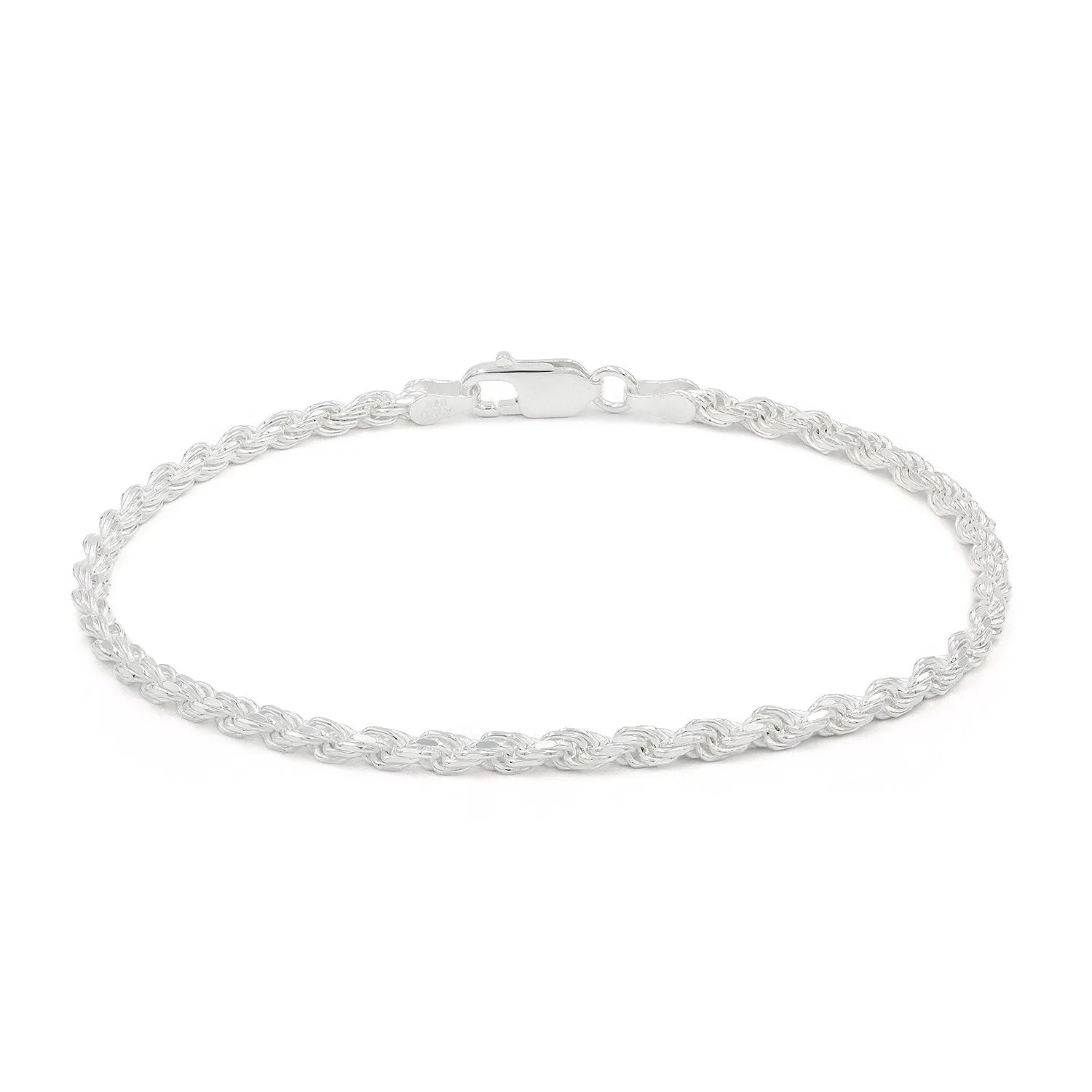 925 Sterling Silver Solid Rope 3mm Diamond Cut ITProLux Bracelet