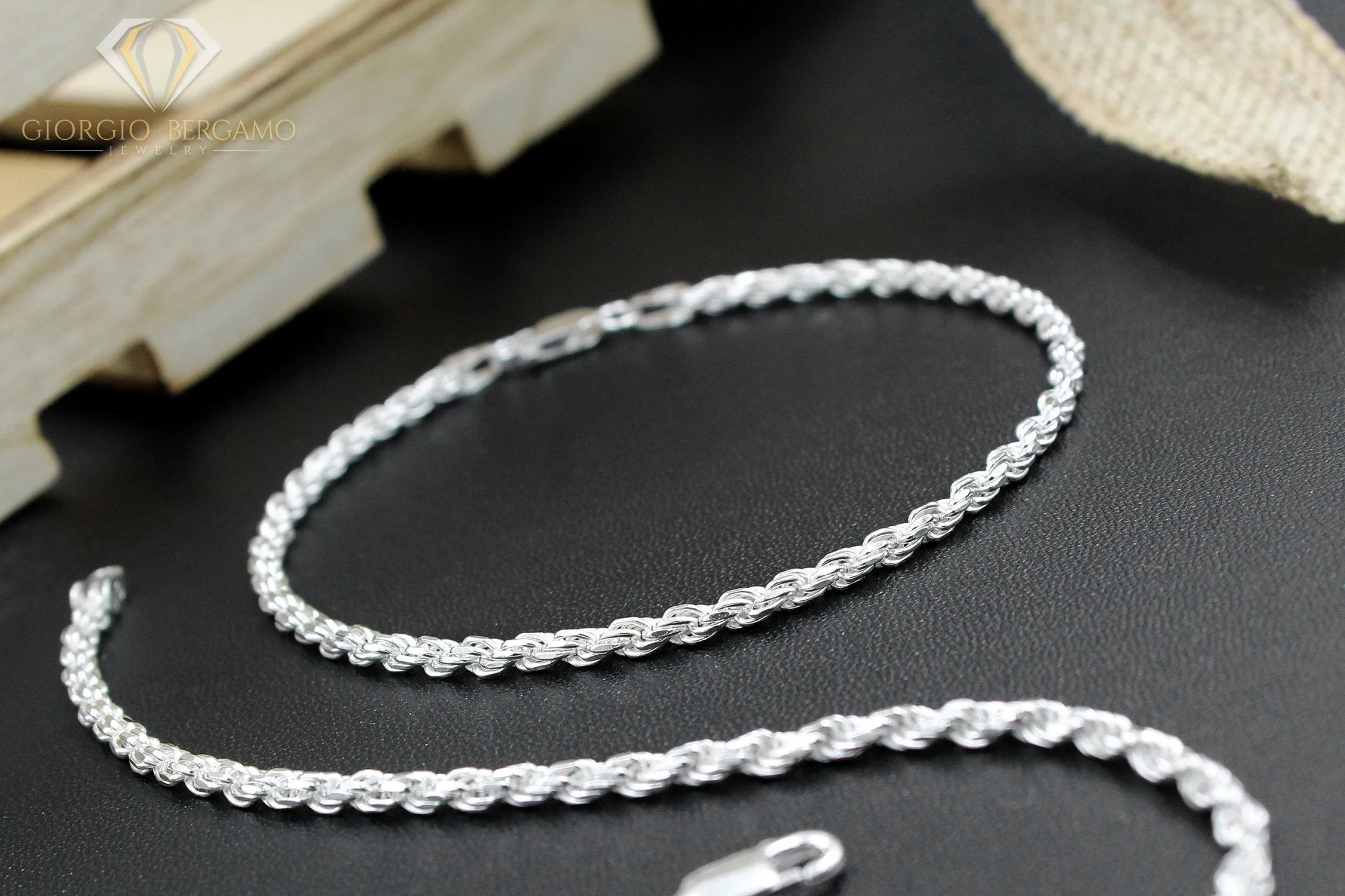 925 Sterling Silver Solid Rope 3mm Diamond Cut ITProLux Bracelet