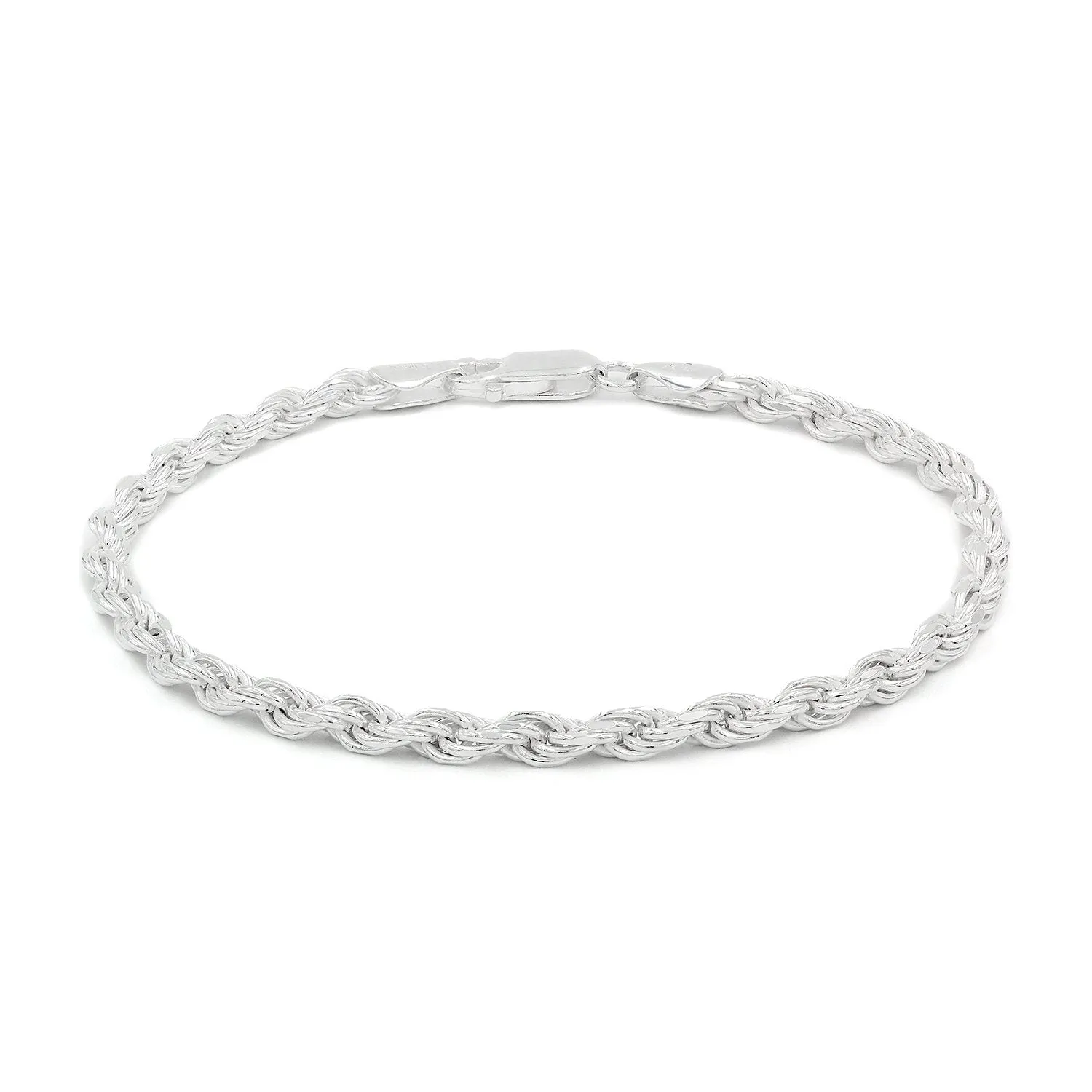 925 Sterling Silver Solid Rope 4mm Diamond Cut ITProLux Bracelet