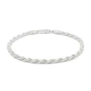 925 Sterling Silver Solid Rope 4mm Diamond Cut ITProLux Bracelet