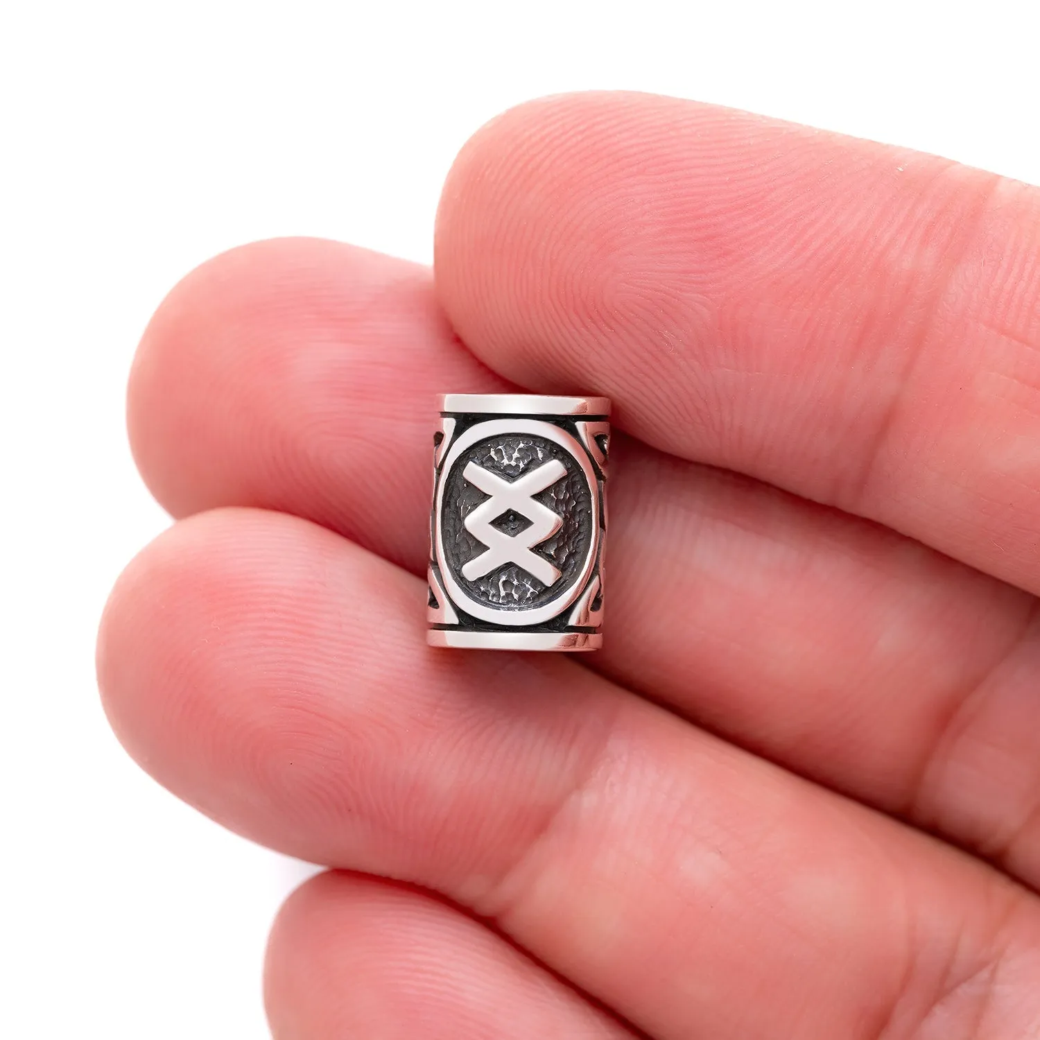 925 Sterling Silver Viking Beard Hair Bead with Rune Inguz