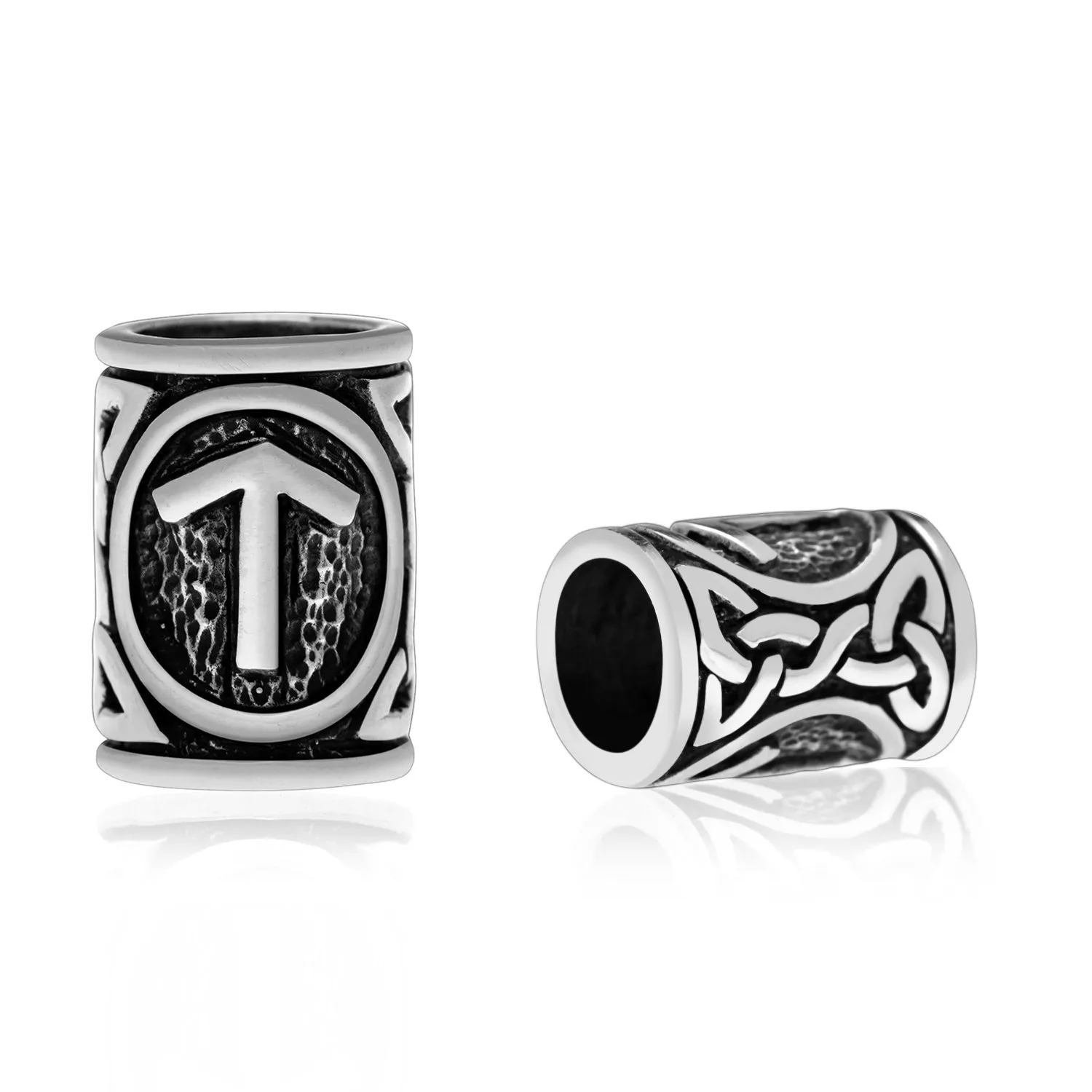 925 Sterling Silver Viking Beard Hair Bead with Rune Tyr
