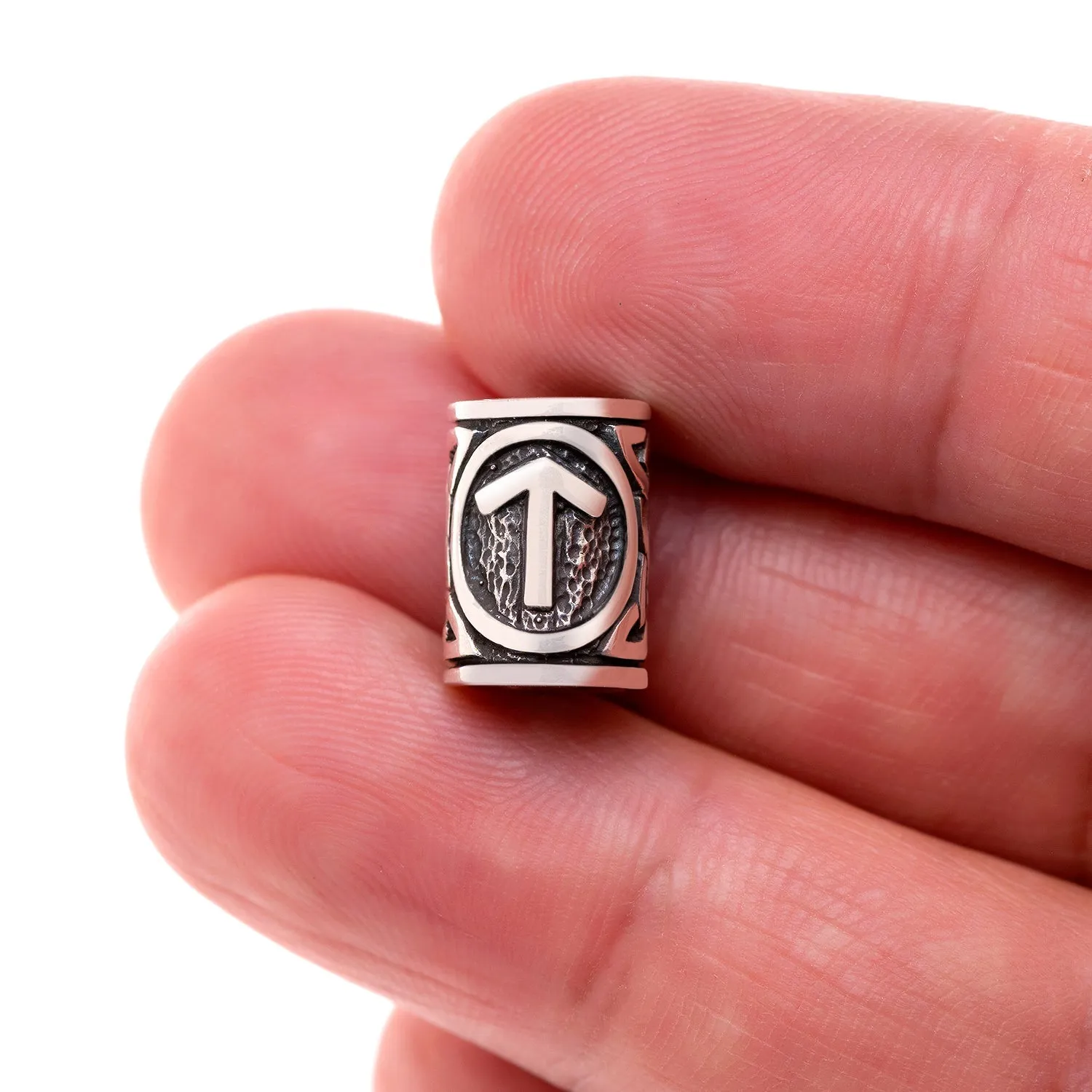 925 Sterling Silver Viking Beard Hair Bead with Rune Tyr