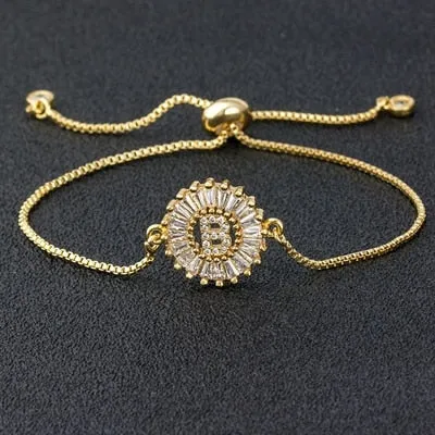 A-Z Initials Zircon Studded Charm Letter Bracelets
