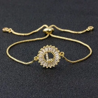 A-Z Initials Zircon Studded Charm Letter Bracelets