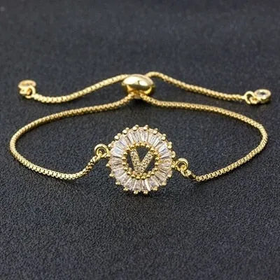 A-Z Initials Zircon Studded Charm Letter Bracelets