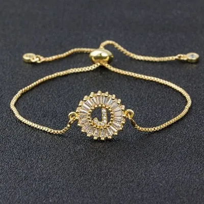 A-Z Initials Zircon Studded Charm Letter Bracelets
