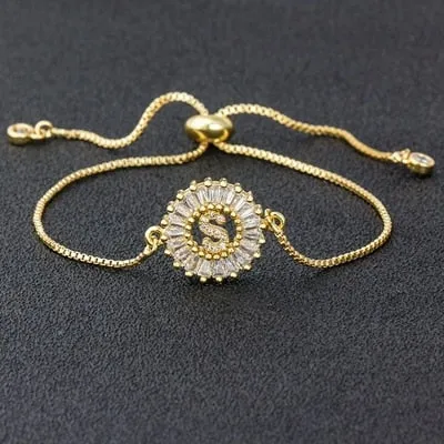 A-Z Initials Zircon Studded Charm Letter Bracelets