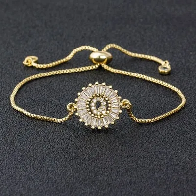 A-Z Initials Zircon Studded Charm Letter Bracelets