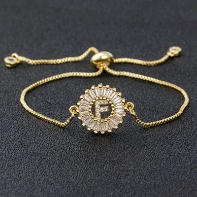 A-Z Initials Zircon Studded Charm Letter Bracelets