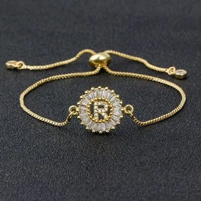 A-Z Initials Zircon Studded Charm Letter Bracelets