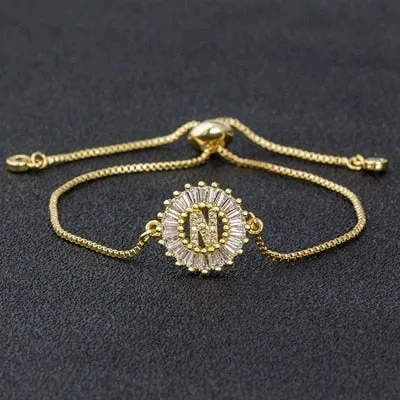 A-Z Initials Zircon Studded Charm Letter Bracelets